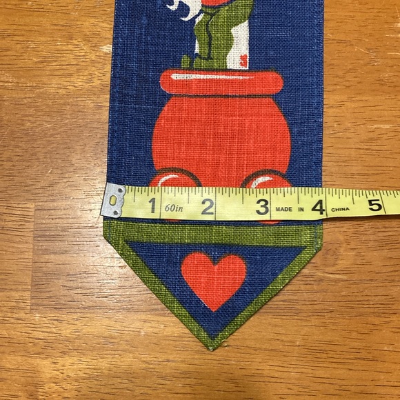 Vintage Christmas Screen Printed Linen Hanging Banner Elves and Candle Pennant - Picture 7 of 7